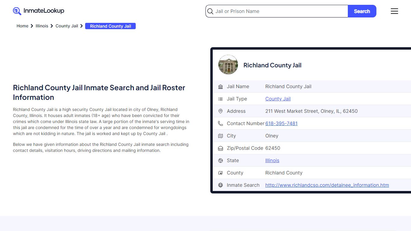 Richland County Jail Inmate Search - Olney Illinois - Inmate Lookup